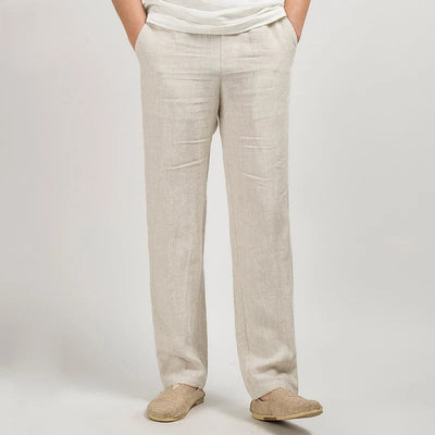 Men’s Linen Trousers – Relaxed Straight Fit – Breathable Lightweight – Full Length