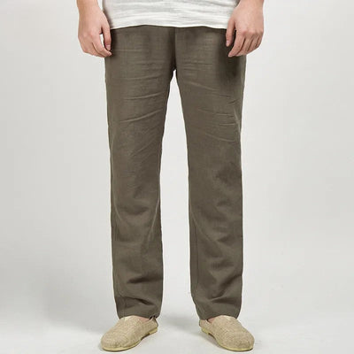 Men’s Linen Trousers – Relaxed Straight Fit – Breathable Lightweight – Full Length