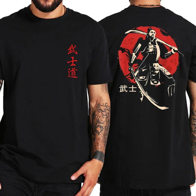 Japan Samurai Spirit T Shirts Japanese Style Back Print EU Size 100% Cotton Tops T-shirt Bushido Male Gifts Tee