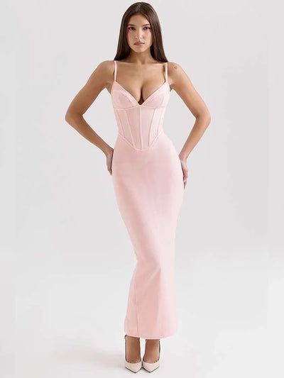 Women’s Bodycon Dress – Corset Bodice – Sweetheart Neckline – Full Length – Stretch Fit