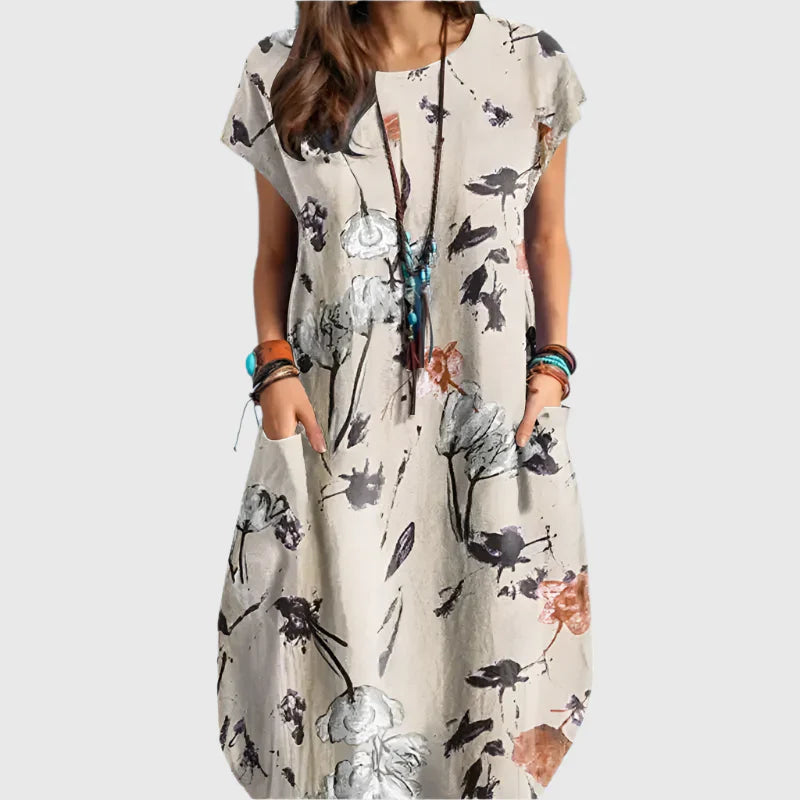 Harper | Olive Blossom Pocket Midi Dress