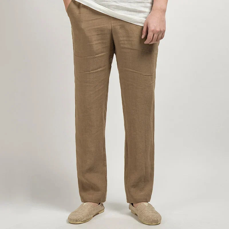 Men’s Linen Trousers – Relaxed Straight Fit – Breathable Lightweight – Full Length