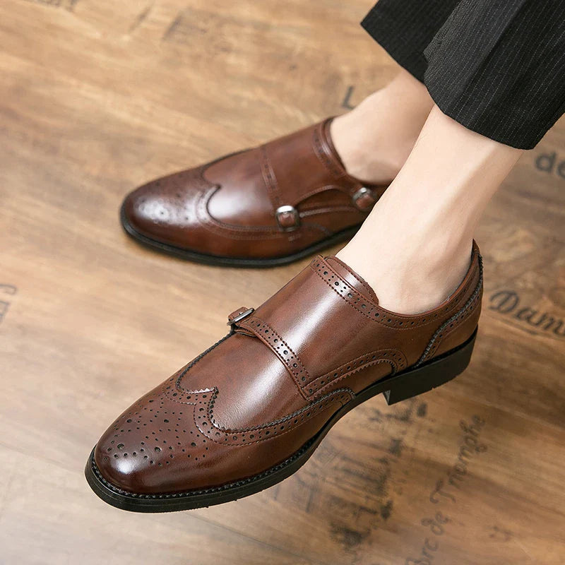 Stefano Gentile Leather Monk Strap Shoes