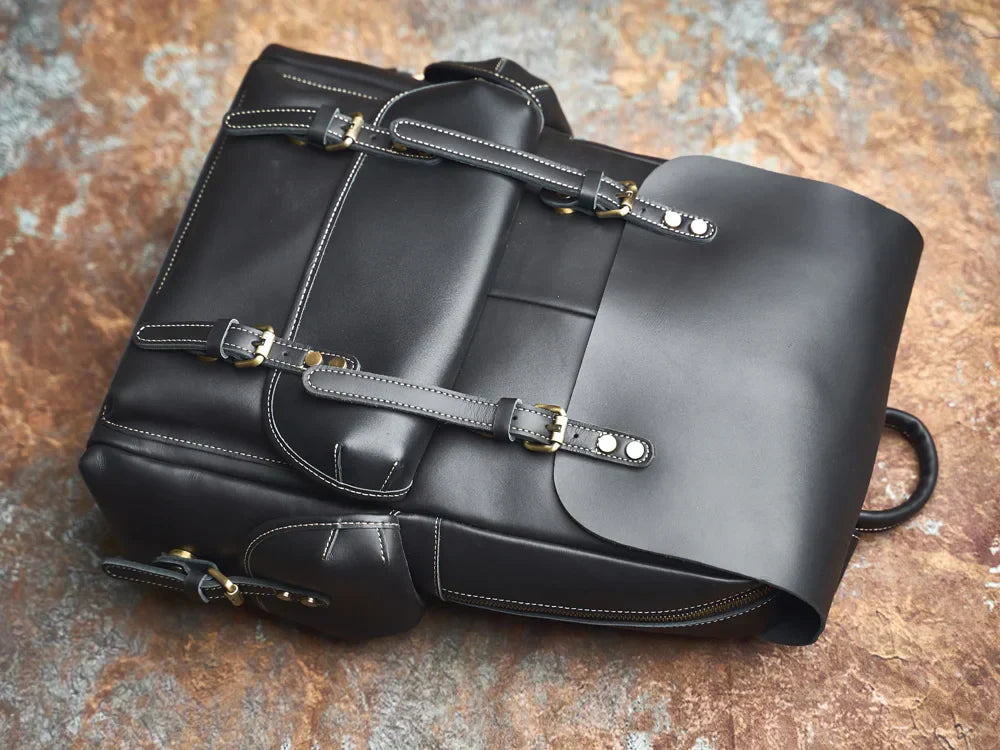 Rugged Genuine Leather Travel Backpack - Brown Large Capacity Daypack