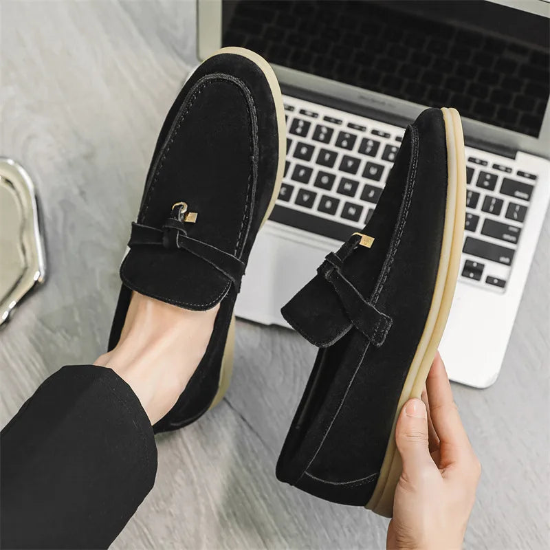 Men’s Loafers – Cow Suede Slip-On – Rubber Sole – Minimalist Smart-Casual Style