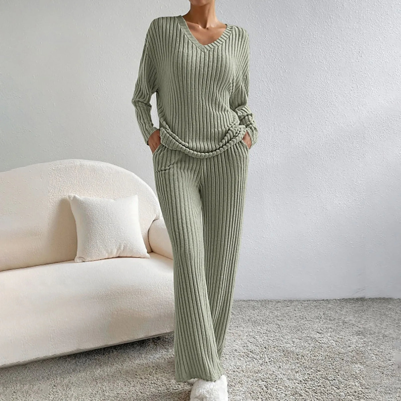 Avencea - 2-Piece Lounge Set - Ribbed Pattern