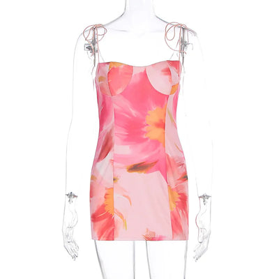 Women’s Mini Dress – Satin Bodycon – Strapless with Abstract Print – Structured Fit