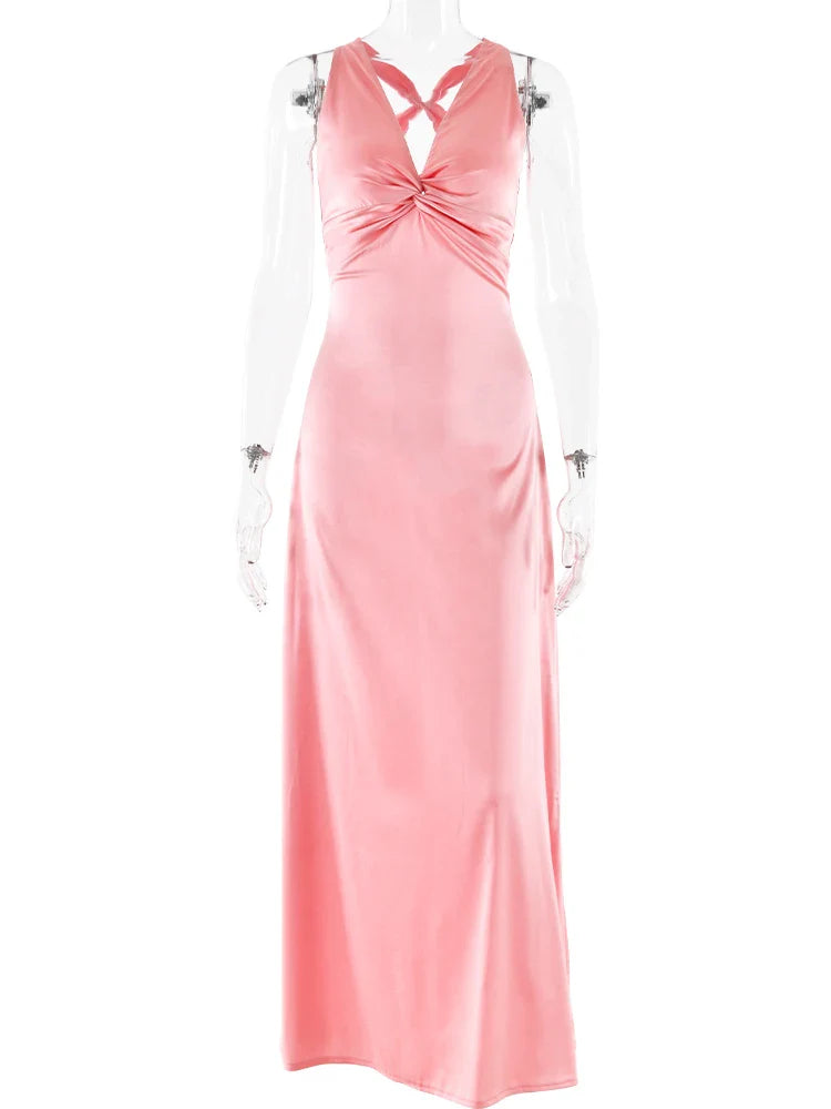 Women’s Evening Gown – Satin Halter Neck – Backless Fitted Floor-Length Dress