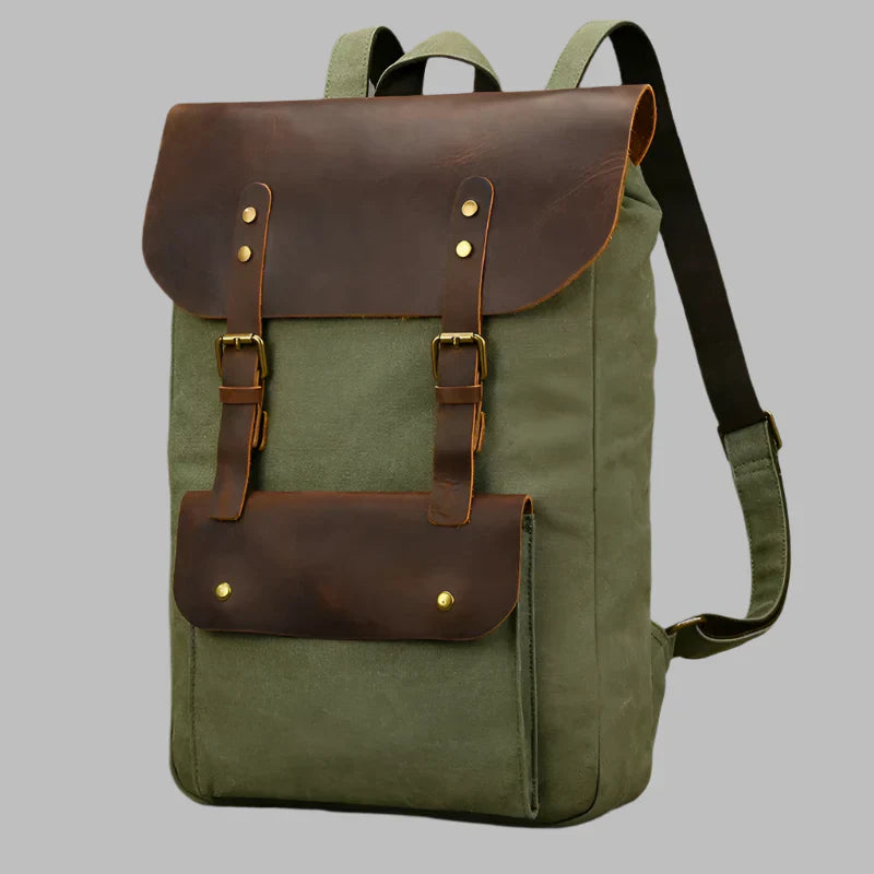 Genuine Leather & Canvas Rucksack - Vintage College Laptop Backpack