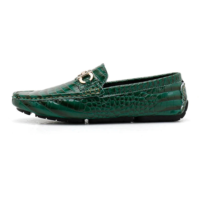 Big Size 38-48 Fashion Green Loafers Men Soft Comfy Slip-on Men's Casual Leather Shoes Crocodile Moccasin For Men Driving Shoes