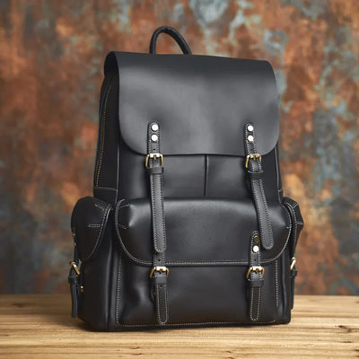 Rugged Genuine Leather Travel Backpack - Brown Large Capacity Daypack