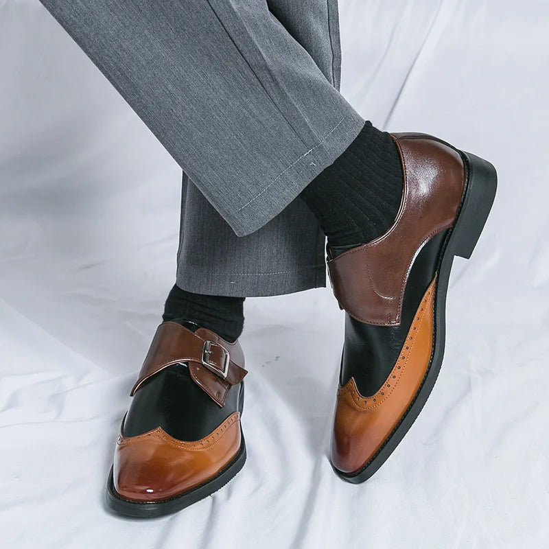Bruno Lombardo Monk Strap Brogue Leather Shoes