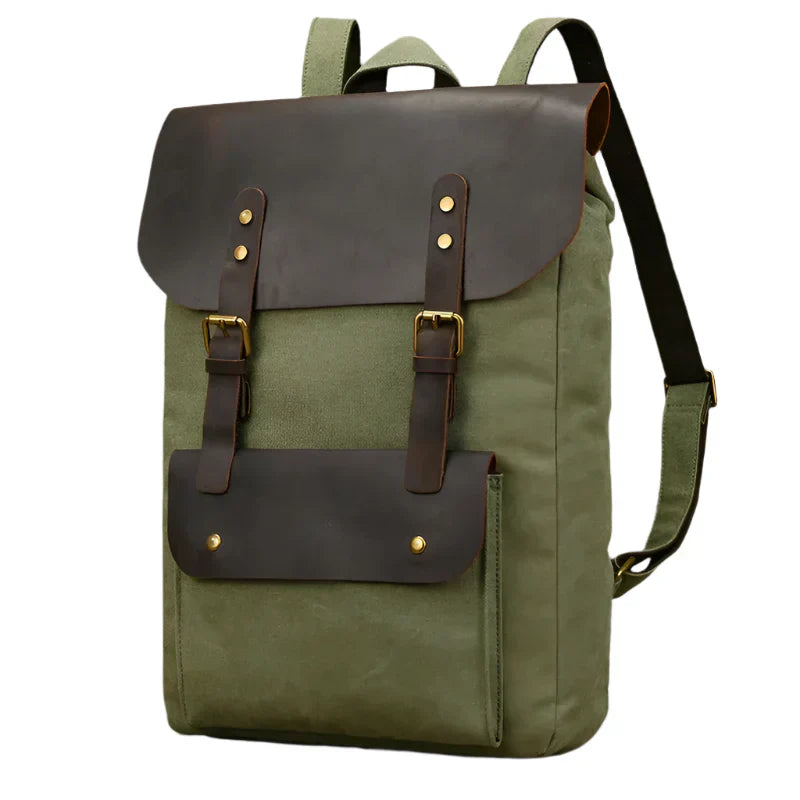 Genuine Leather & Canvas Rucksack - Vintage College Laptop Backpack