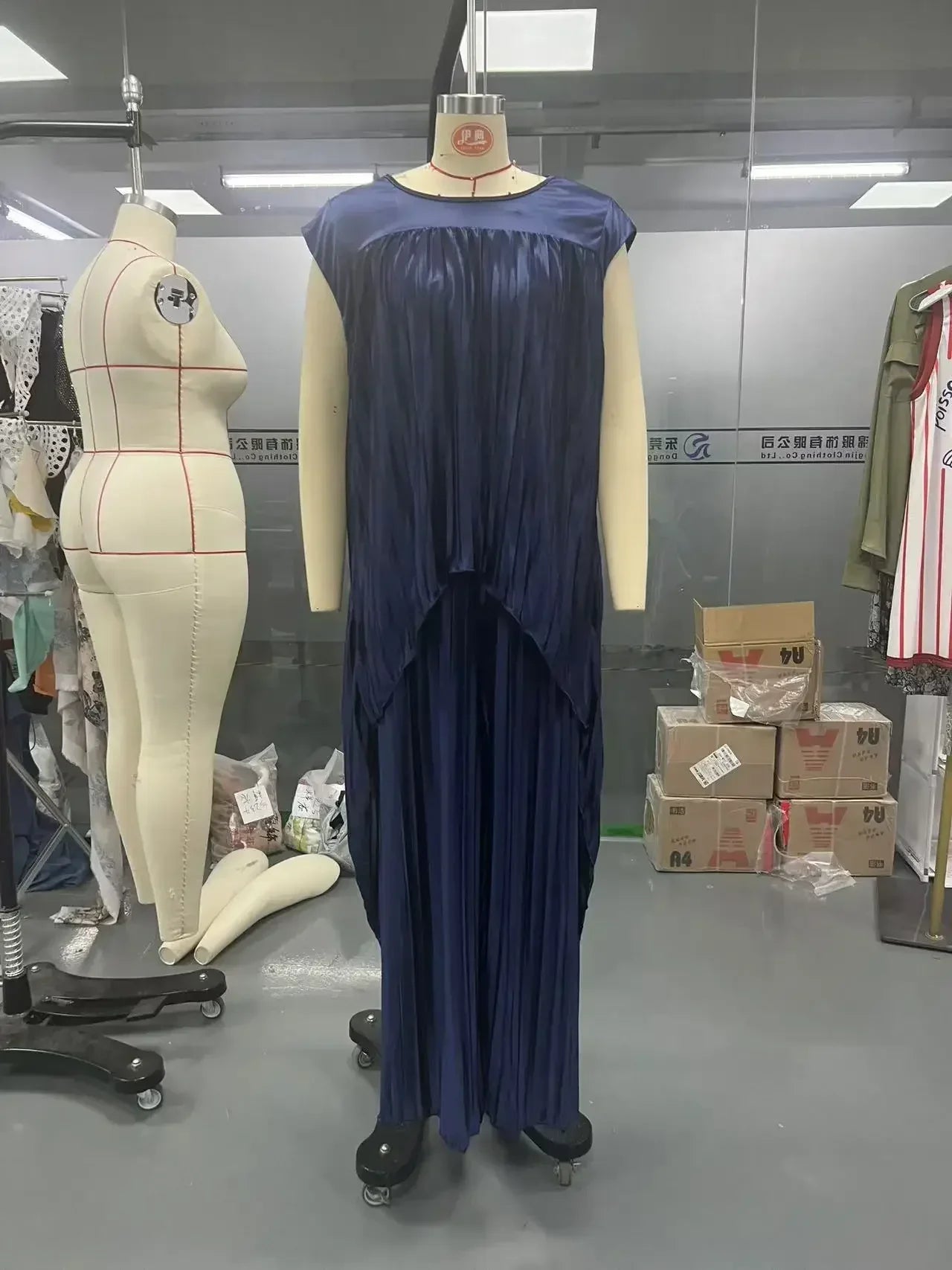 Angela - Pleated Irregular Top and Wide Waisted Pants Set