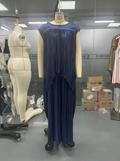 Angela - Pleated Irregular Top and Wide Waisted Pants Set