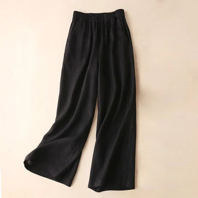 Women’s Wide-Leg Pants – Linen Blend – Relaxed Fit – Elastic Waist – Full Length