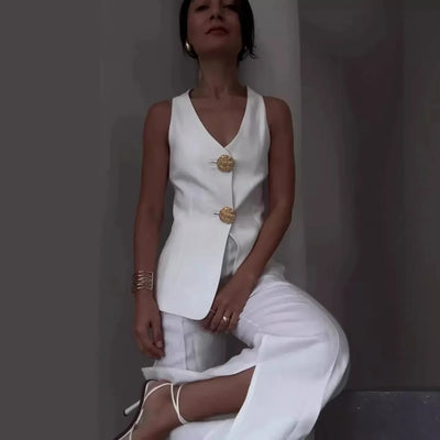 Eliza - Casual V-Neck Vest Two-piece Suit