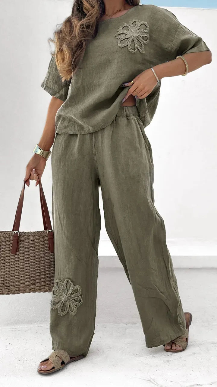 Charly - Solid Embroidered Loose Casual set
