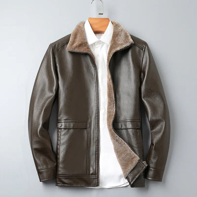"Cammino Reale" Fur Collar Leather Jacket