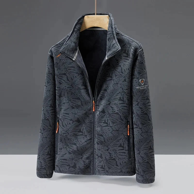 Men’s Fleece Jacket – Standard Fit – High Collar – Zip Pockets – Embossed Texture