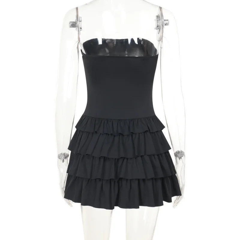 Women’s Strapless Mini Dress – Fitted Bodice – Tiered Ruffle Skirt – Grommet Detail