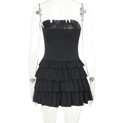 Women’s Strapless Mini Dress – Fitted Bodice – Tiered Ruffle Skirt – Grommet Detail