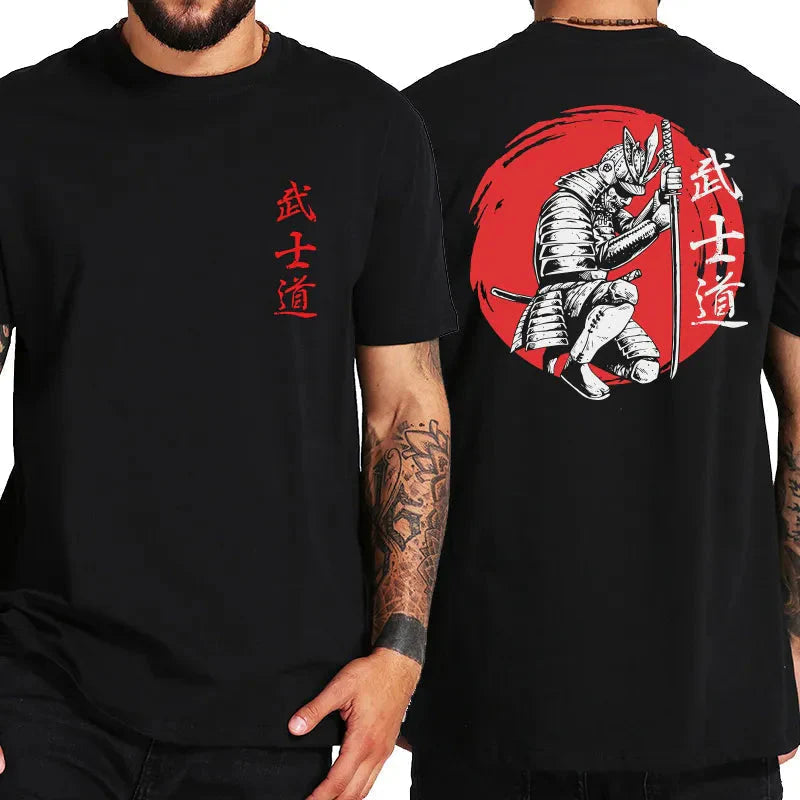 Japan Samurai Spirit T Shirts Japanese Style Back Print EU Size 100% Cotton Tops T-shirt Bushido Male Gifts Tee
