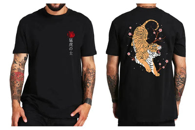 Tiger T Shirt Japanese Tokyo Back Print Harajuku Gang Gifts Street Wear Culture Cool Design Tops Tee Homme