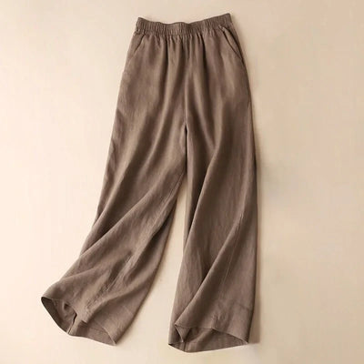 Women’s Wide-Leg Pants – Linen Blend – Relaxed Fit – Elastic Waist – Full Length