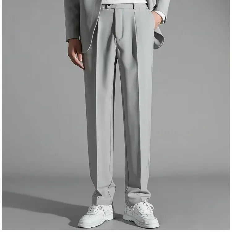 Men’s Dress Pants – Straight Fit – Flat Front with Pleats – Full Length Tailored Style