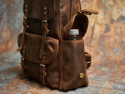 Rugged Genuine Leather Travel Backpack - Brown Large Capacity Daypack