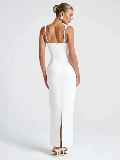 Women’s Evening Gown – Satin Full-Length – Form-Fitting – Square Neck – Thick Straps