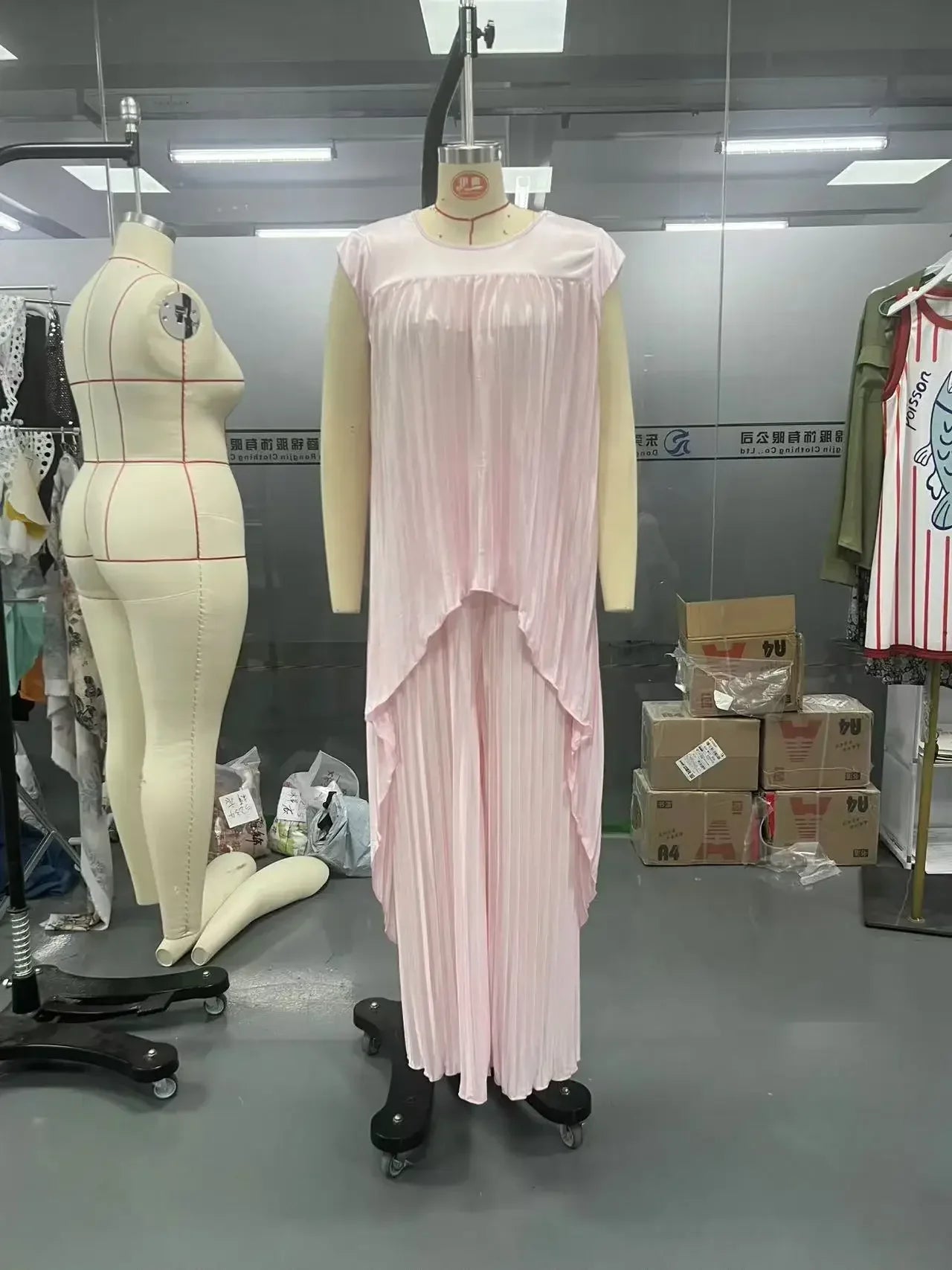 Angela - Pleated Irregular Top and Wide Waisted Pants Set