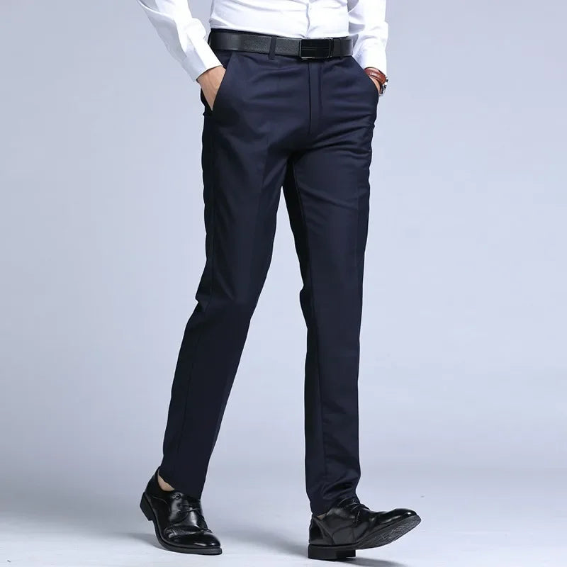 Men’s Dress Pants – Slim Fit Wool Blend – Tapered Leg – Flat Front Office Wear