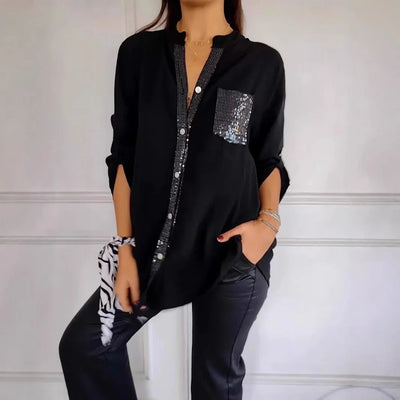 Vivienne – Tailored Blouse with Glitter Chest Pocket