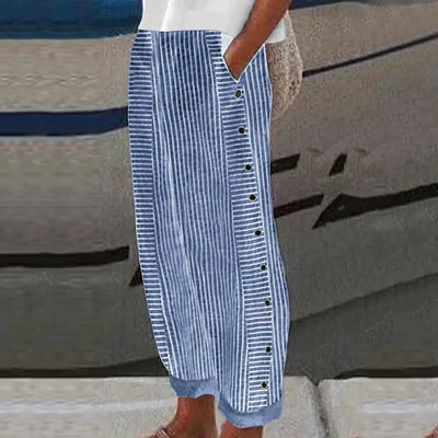 Sienna | Coastal Striped Button-Detail Pants