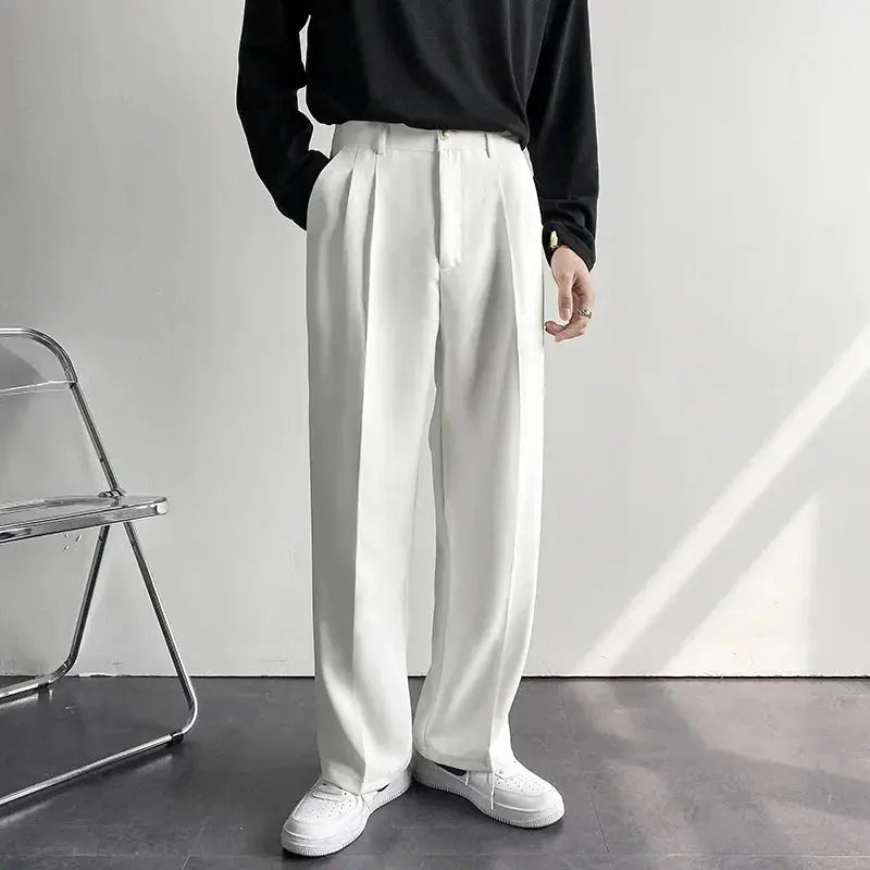 Men’s Wide-Leg Trousers – Pleated Front – Cotton Blend – Relaxed Fit – Full Length