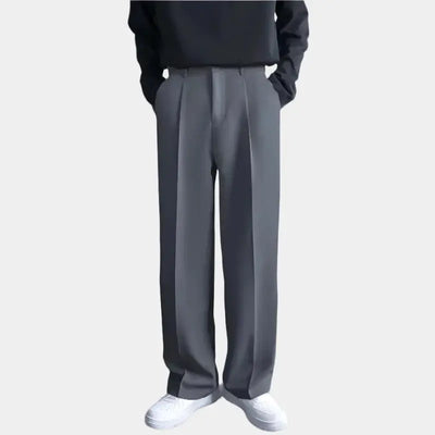 Men’s Wide-Leg Trousers – Pleated Front – Cotton Blend – Relaxed Fit – Full Length