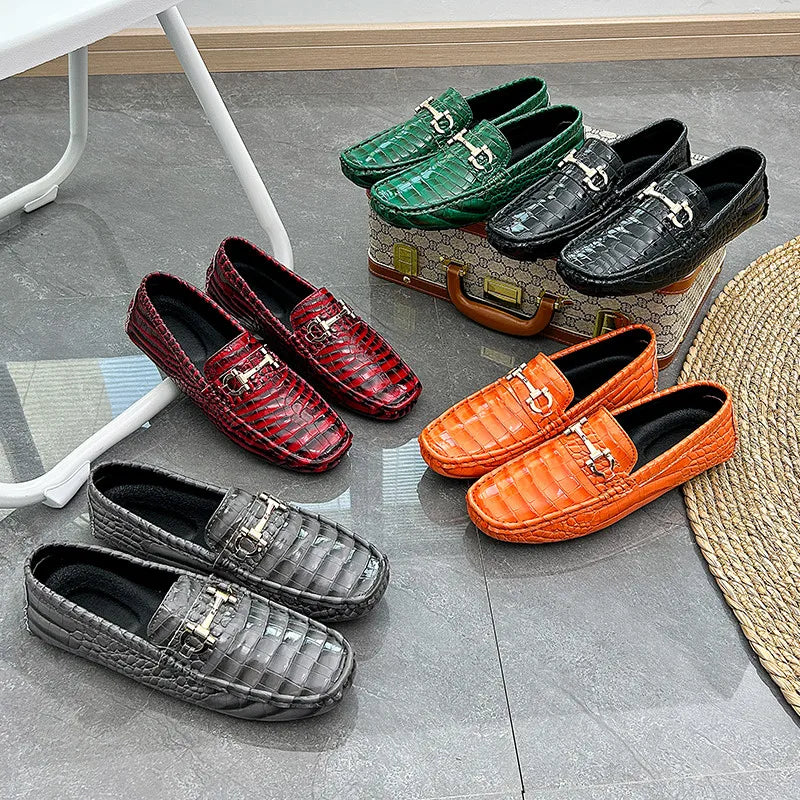 Big Size 38-48 Fashion Green Loafers Men Soft Comfy Slip-on Men's Casual Leather Shoes Crocodile Moccasin For Men Driving Shoes