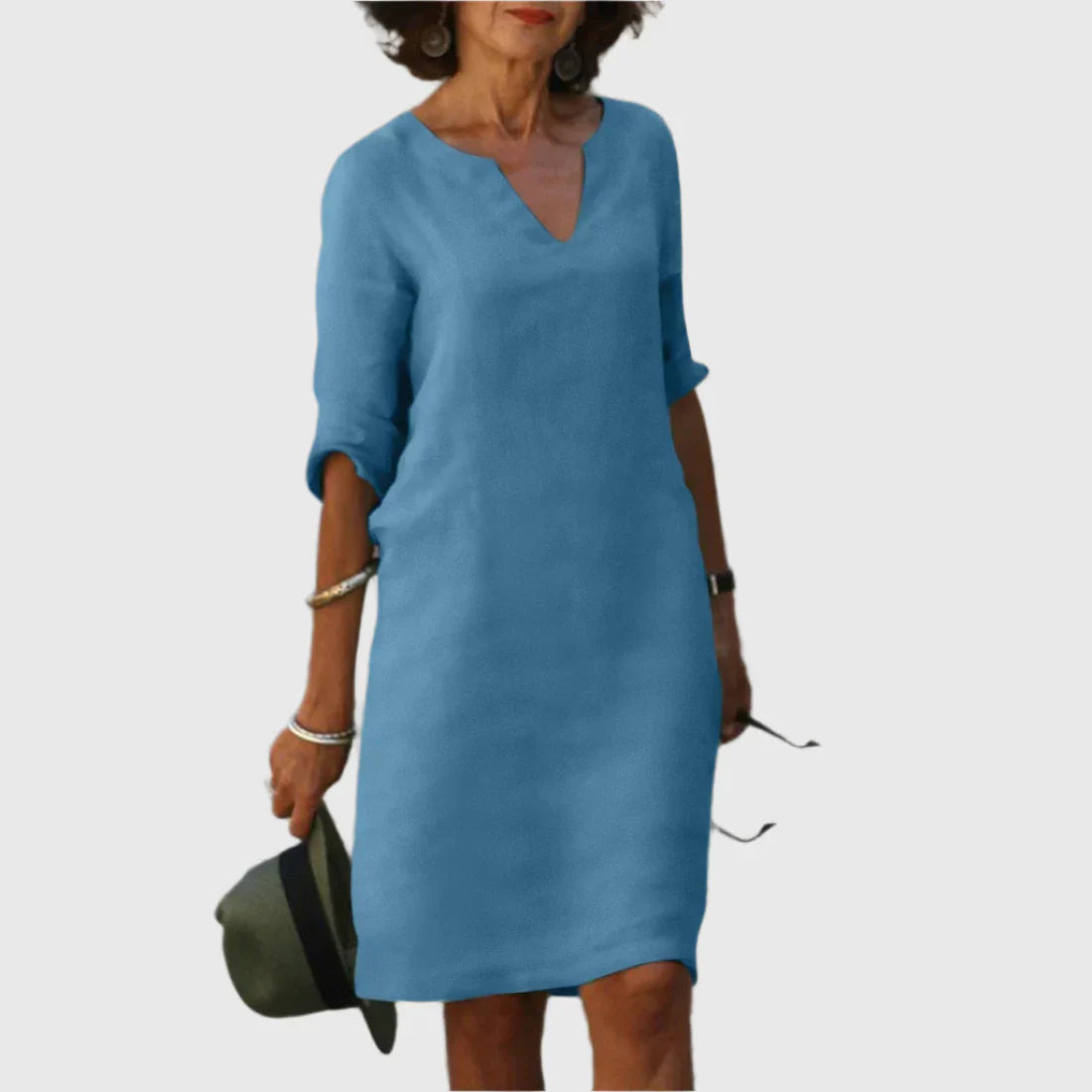 Diana | Teal Breeze V-Neck Shift Dress