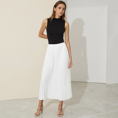 Women’s Midi Skirt – High Waist A-Line – Pleated Lightweight Flowy Fabric