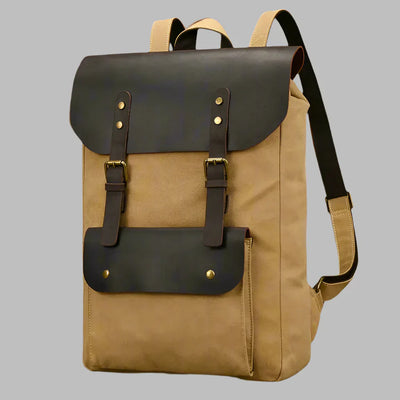 Genuine Leather & Canvas Rucksack - Vintage College Laptop Backpack