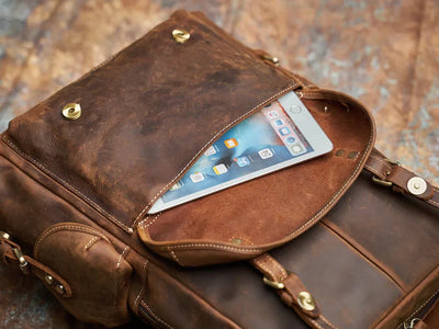 Rugged Genuine Leather Travel Backpack - Brown Large Capacity Daypack