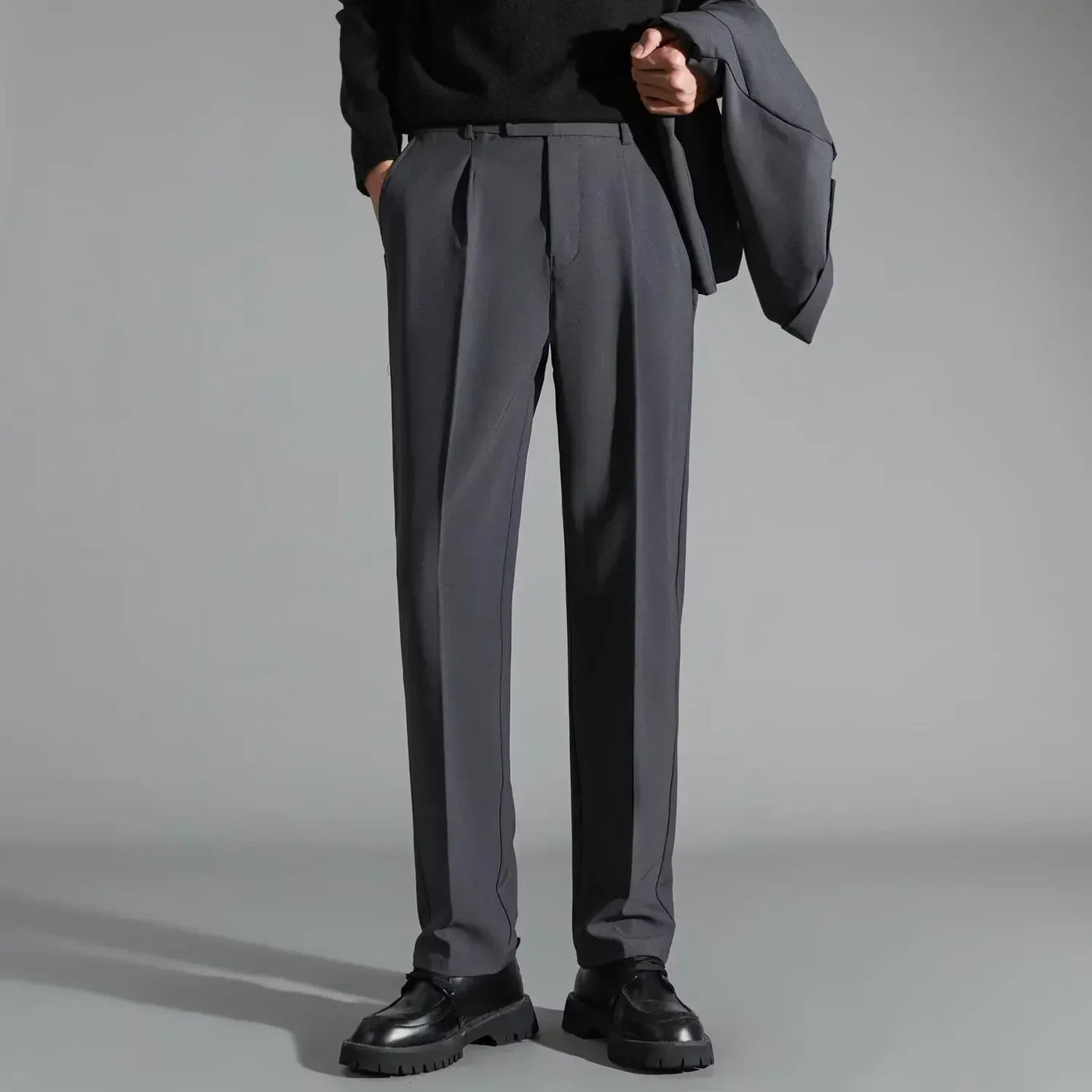Men’s Dress Pants – Straight Fit – Flat Front with Pleats – Full Length Tailored Style