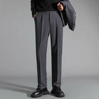 Men’s Dress Pants – Straight Fit – Flat Front with Pleats – Full Length Tailored Style
