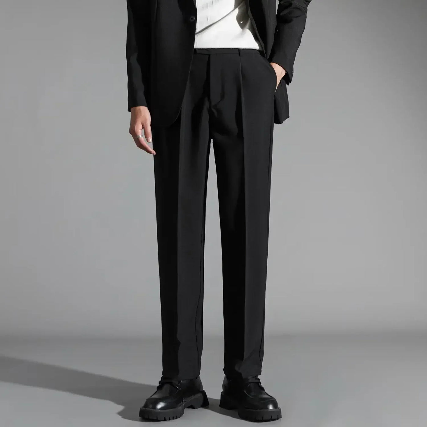 Men’s Dress Pants – Straight Fit – Flat Front with Pleats – Full Length Tailored Style