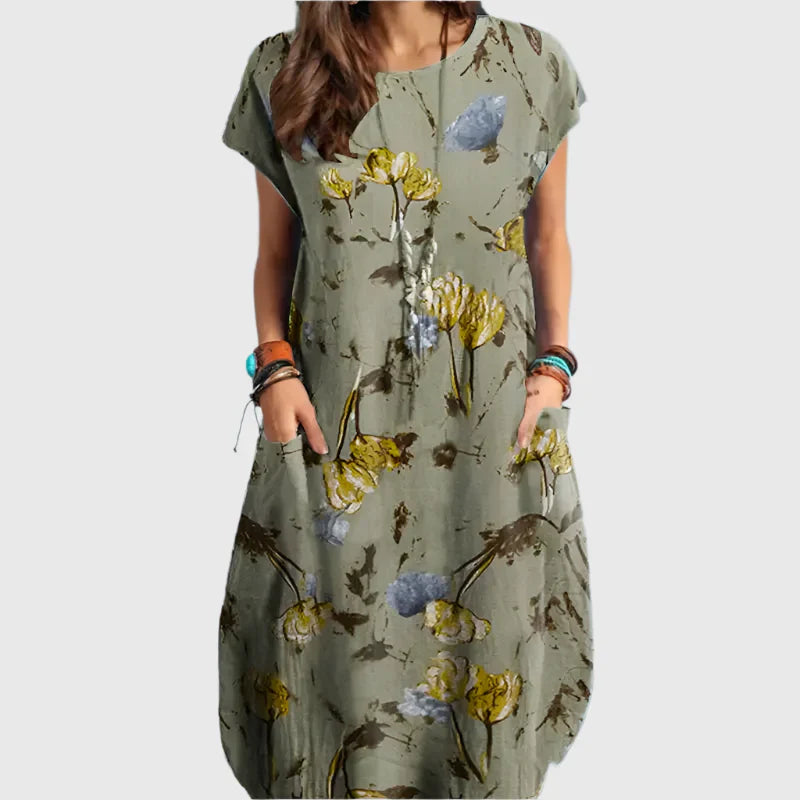 Harper | Olive Blossom Pocket Midi Dress