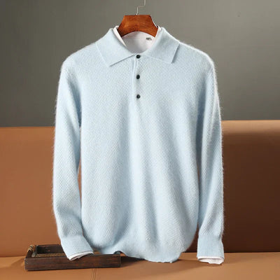 Men’s Polo Sweater – Wool Knit – Relaxed Fit – Long Sleeve – Ribbed Trim