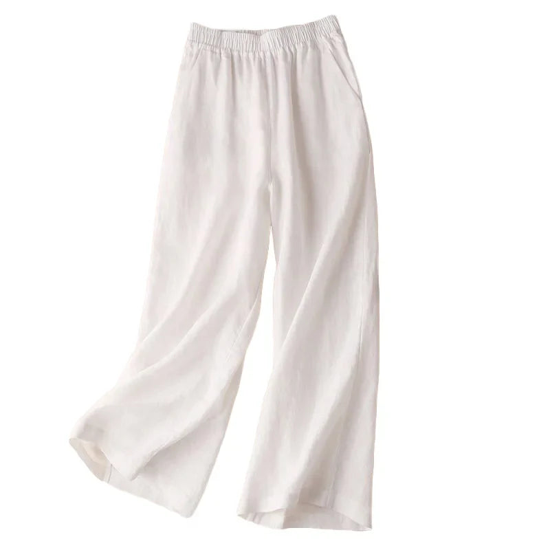 Women’s Wide-Leg Pants – Linen Blend – Relaxed Fit – Elastic Waist – Full Length