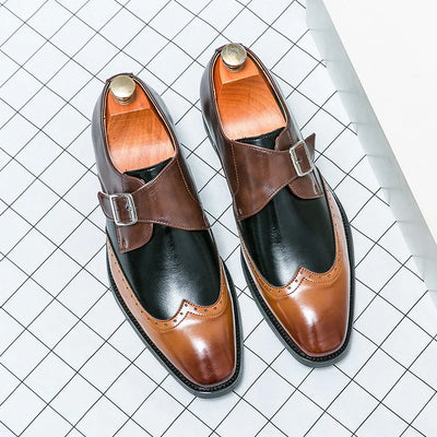 Bruno Lombardo Monk Strap Brogue Leather Shoes